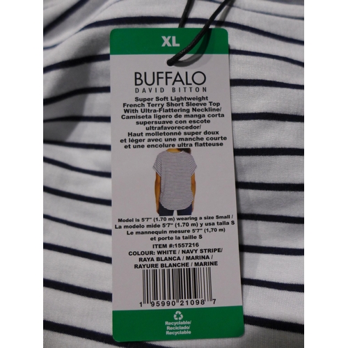 3183 - Bag of women's Buffalo Navy Stripe T-shirts, all size XL, approx. 8 in lot * this lot is subject to ... 