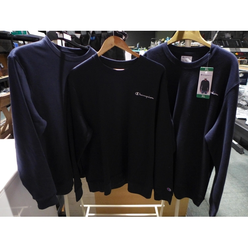 3196 - 3 Men's navy Champion sweaters - all size XL * this lot is subject to VAT