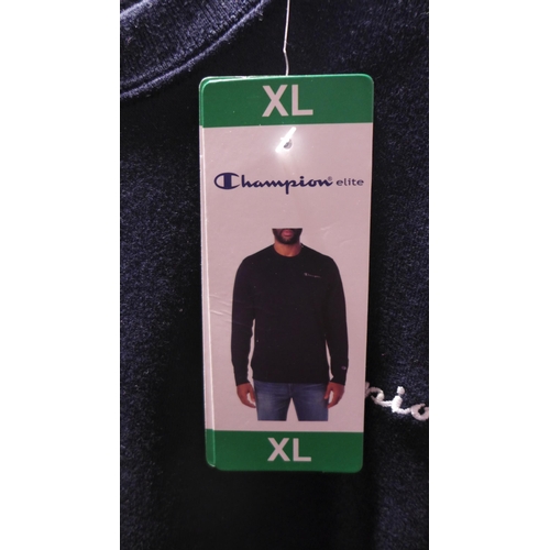 3196 - 3 Men's navy Champion sweaters - all size XL * this lot is subject to VAT