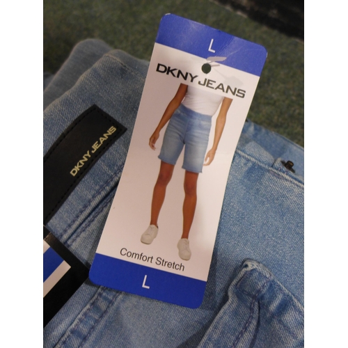 3218 - Box of women's denim shorts, mainly by DKNY Jeans, various sizes and styles, approx. 10 in lot * thi... 