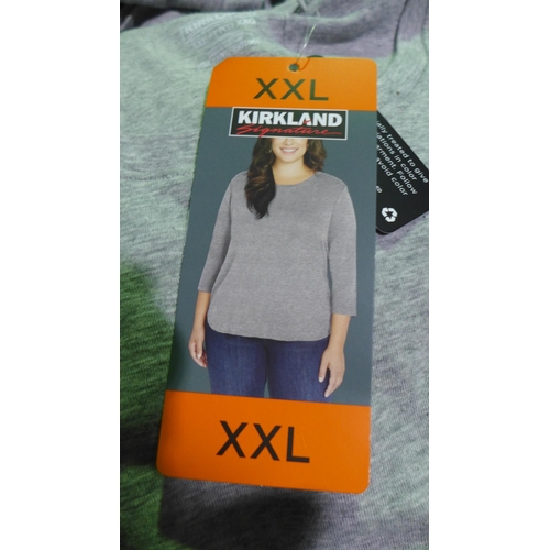 3389 - Bag of women's Kirkland Signature, grey ¾ sleeve tops, size XXL, approx. 8 in lot * this lot is subj... 