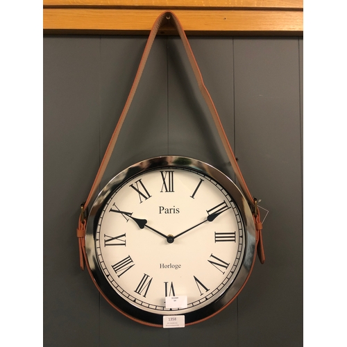 1358 - A Paris wall clock with belt strap hanger, H 57cms x 33cms (CL184112)   #