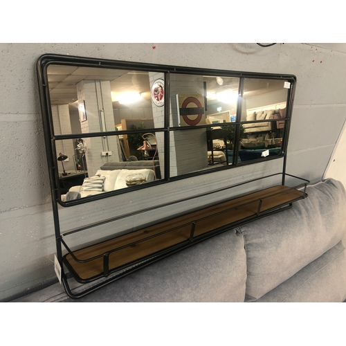 1417 - An industrial metal wall mirror with shelf, H 55cms x W 94cms (RFB3330)   #