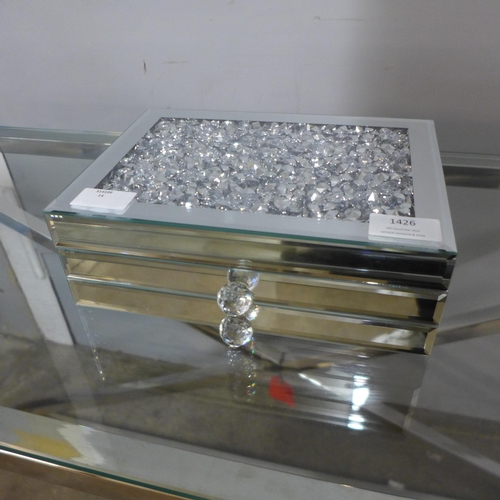 1426 - A mirrored and jewelled two drawer jewellery box, L 24cms (GATSBYJBOX12)   #