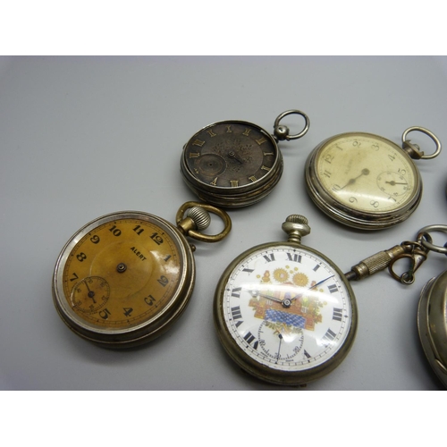 1000 - A silver pocket watch, a/f, a pocket watch with Masonic dial, Benson movement, etc.