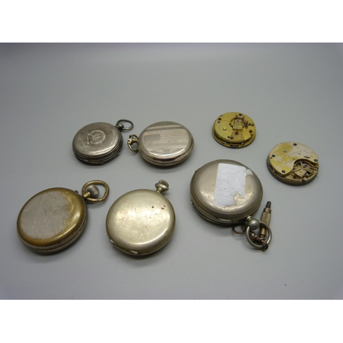 1000 - A silver pocket watch, a/f, a pocket watch with Masonic dial, Benson movement, etc.