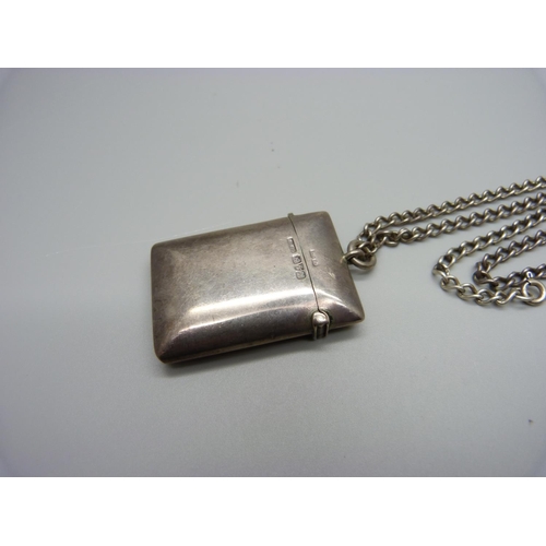 1017 - A silver vesta case, Chester 1901, on a silver chain, 42g