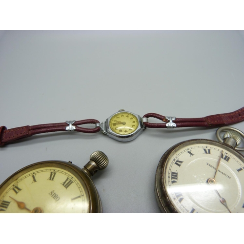 1022 - Four pocket watches including Elgin and two lady's wristwatches