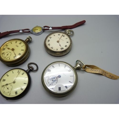 1022 - Four pocket watches including Elgin and two lady's wristwatches