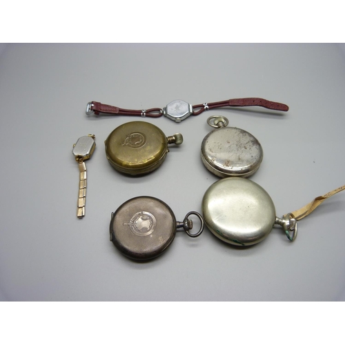 1022 - Four pocket watches including Elgin and two lady's wristwatches