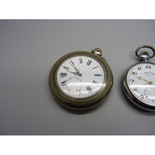 1039 - A silver pocket watch, Chester 1900 and two others