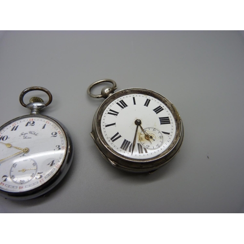 1039 - A silver pocket watch, Chester 1900 and two others