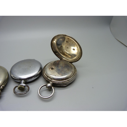 1039 - A silver pocket watch, Chester 1900 and two others