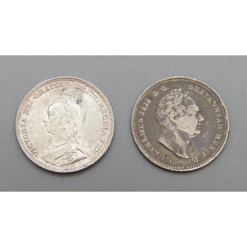 1051 - Two 3d coins, 1837 and 1891