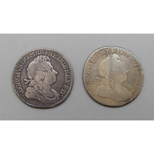 1057 - Two George I one shilling coins, 1720 and 1723