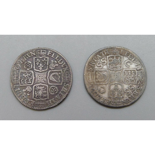 1057 - Two George I one shilling coins, 1720 and 1723