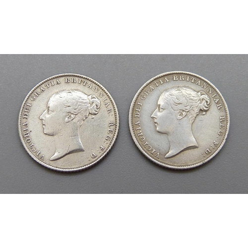 1059 - Two Victorian sixpence coins, 1839 and 1853