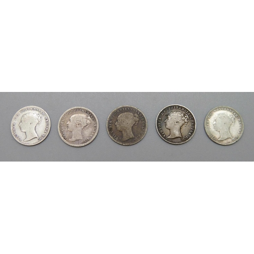 1067 - Five Victorian 3d coins