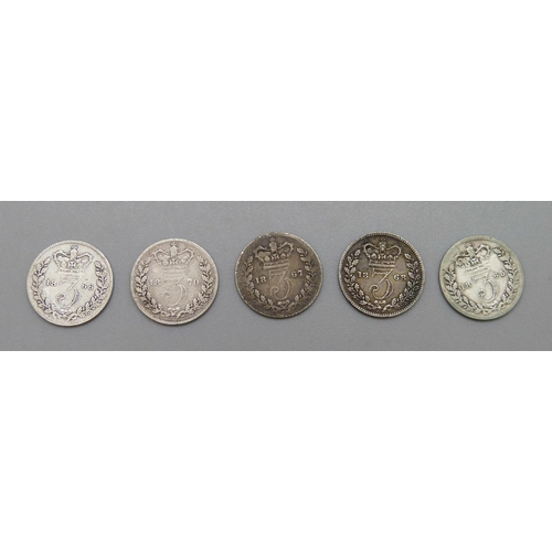 1067 - Five Victorian 3d coins