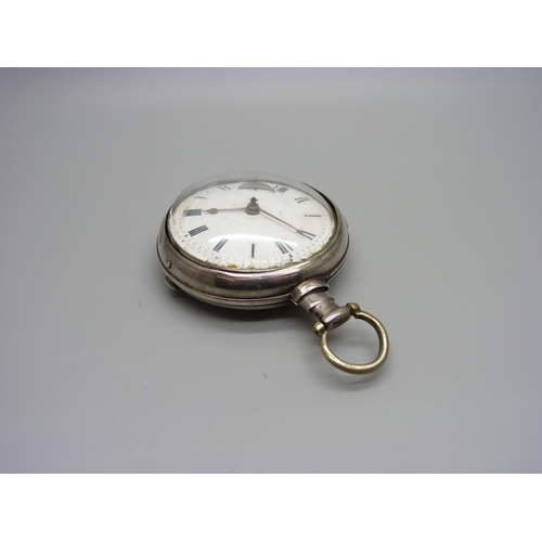 1088 - A silver pair case verge pocket watch, case maker's mark IG, hallmarked London 1813 and 1814, moveme... 