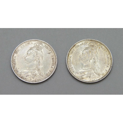 1091 - Two sixpence coins, 1889 and 1890