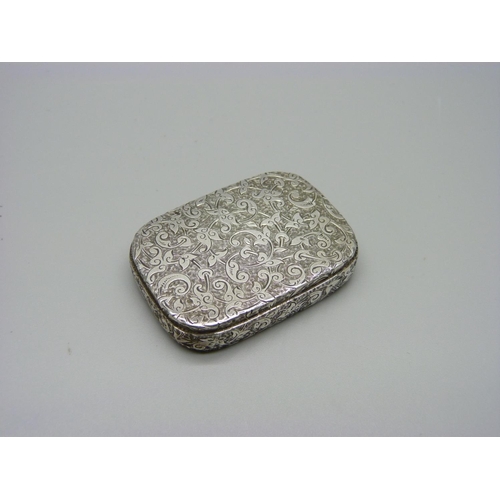 1095 - A small silver snuff or vesta case, marked S.M, Sampson Mordan & Co., London 1881, 30g