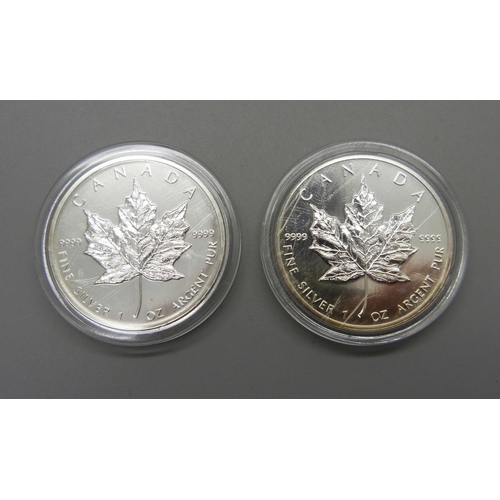 1131 - Two 1oz silver proof Canada 5 Dollar coins; 1993 and 1994