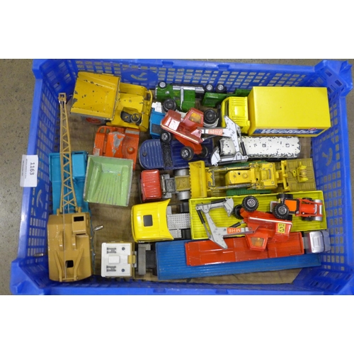 1163 - Three boxes of model vehicles including Dinky and Matchbox, playworn