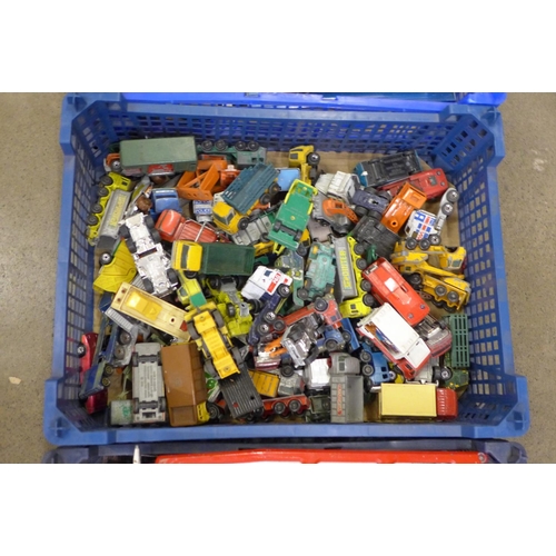 1163 - Three boxes of model vehicles including Dinky and Matchbox, playworn