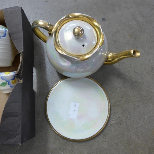 1170 - A Crown Ducal Art Deco tea pot and jug, Nippon tea pot and three others **PLEASE NOTE THIS LOT IS NO... 