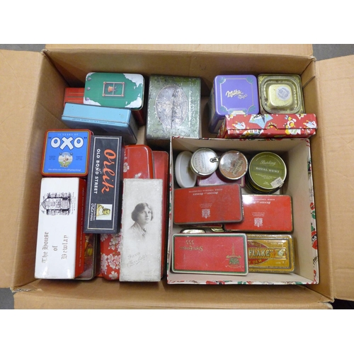 1202 - A box of vintage tins tobacco and other advertising **PLEASE NOTE THIS LOT IS NOT ELIGIBLE FOR POSTI... 