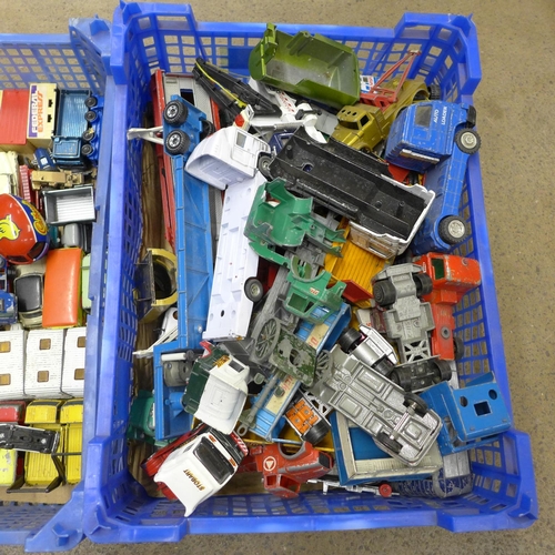 1210 - Three boxes of model vehicles including Dinky and Matchbox, playworn