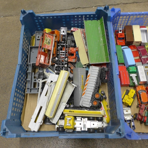 1210 - Three boxes of model vehicles including Dinky and Matchbox, playworn