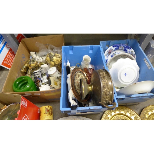 1212 - Four boxes of china and metalware including animal figures, plates, etc. **PLEASE NOTE THIS LOT IS N... 