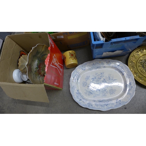 1212 - Four boxes of china and metalware including animal figures, plates, etc. **PLEASE NOTE THIS LOT IS N... 