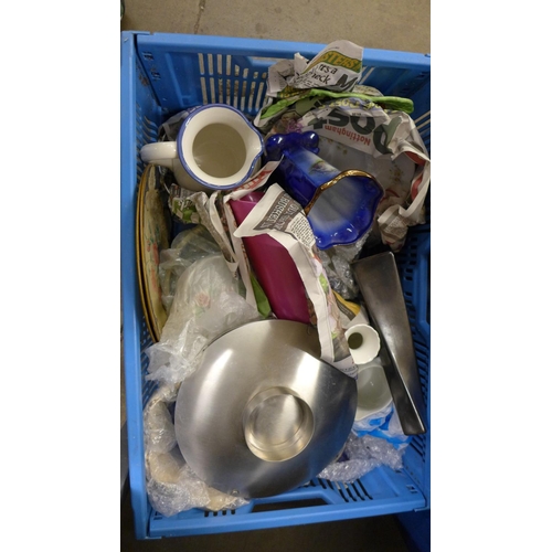 1218 - Three boxes of household items, crystal, glass, figures including Nao, etc. **PLEASE NOTE THIS LOT I... 