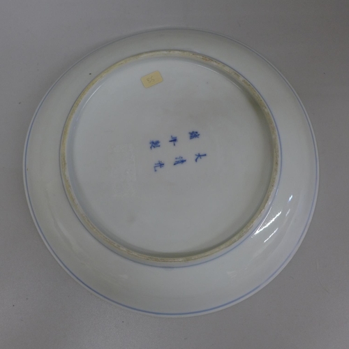 610 - A Chinese blue and white shallow dish with six character mark to base, Guangxu mark