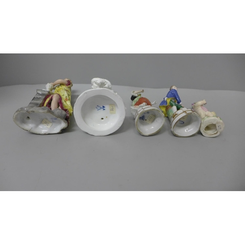 632 - Five continental figures including Meissen