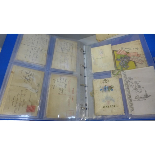 702 - A collection of postcards and cigarette cards and a Beatles illustrated lyrics book