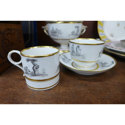 715 - Flight Barr and Barr porcelain tea cup and saucer, coffee can and lidded pot