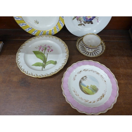 716 - An early 19th Century Derby hand painted cup and saucer, three Derby plates and a Derby soup bowl wi... 