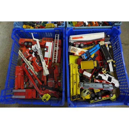 739 - Four boxes of model vehicles including Dinky and Matchbox, playworn