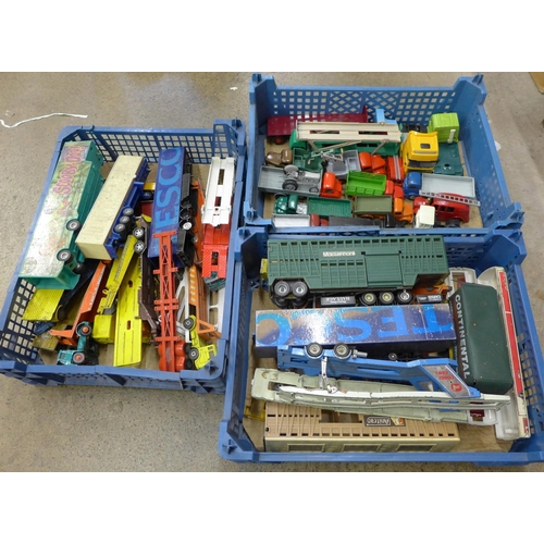 743 - Three boxes of model vehicles including Dinky and Matchbox, playworn