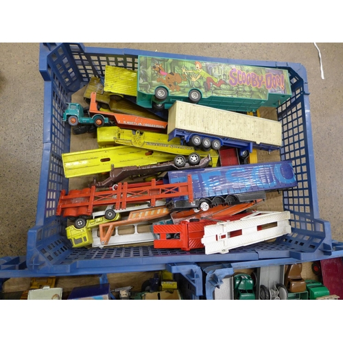 743 - Three boxes of model vehicles including Dinky and Matchbox, playworn