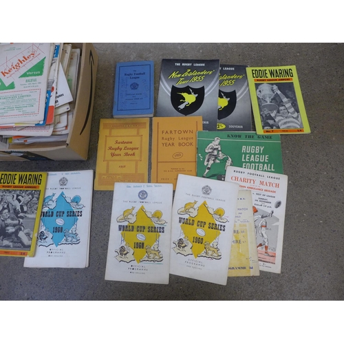 752 - A box of Rugby League programmes and ephemera, 1950's-1970's, 130 approximately