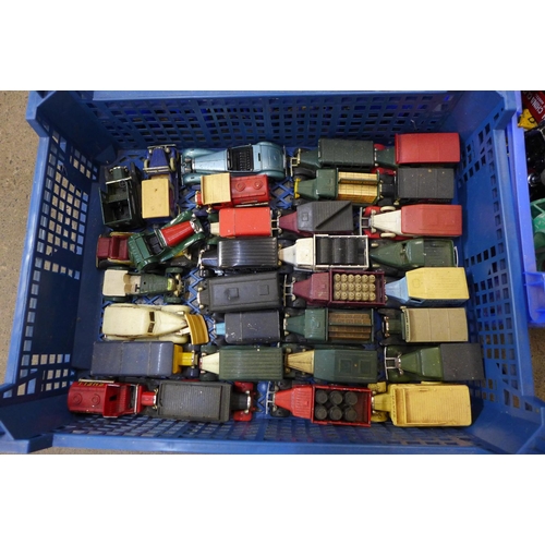 756 - Three boxes of model vehicles including Dinky and Matchbox, playworn