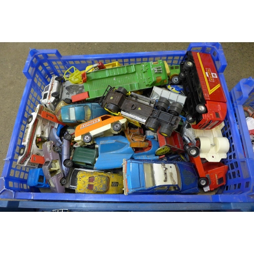 756 - Three boxes of model vehicles including Dinky and Matchbox, playworn