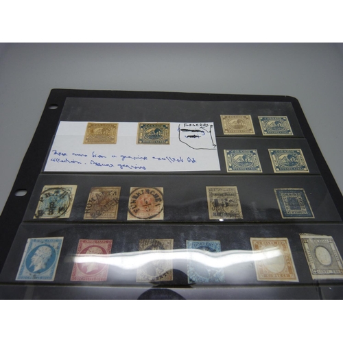 852 - Stamps; Stockcard of Worldwide early imperforate stamps