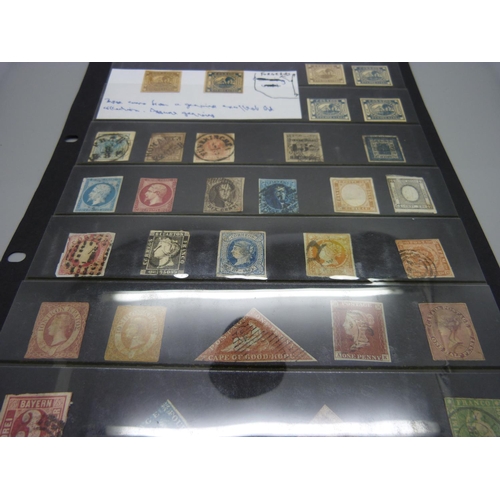 852 - Stamps; Stockcard of Worldwide early imperforate stamps