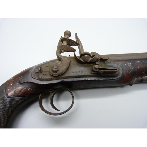 859 - An 18th Century flintlock pistol, 22cm, the barrel engraved 'Police Nottingham'